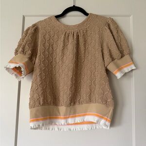 NWT fab'rik Beige Textured Top with Striped Detail